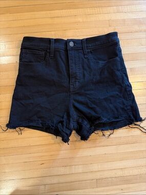Madewell High-Waist Black Denim Frayed Hem Women's Shorts